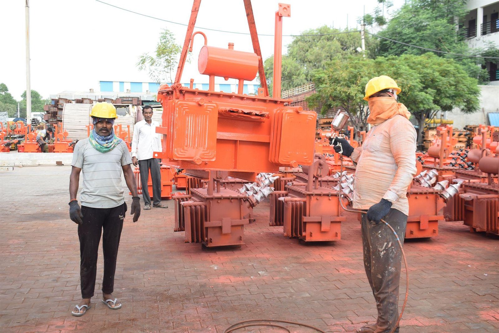 Finished distribution transformers in the dispatch yard