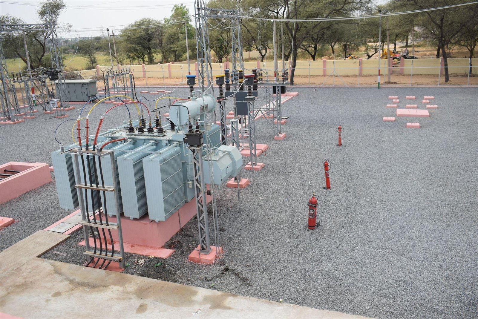 Transformer bay with fire buckets